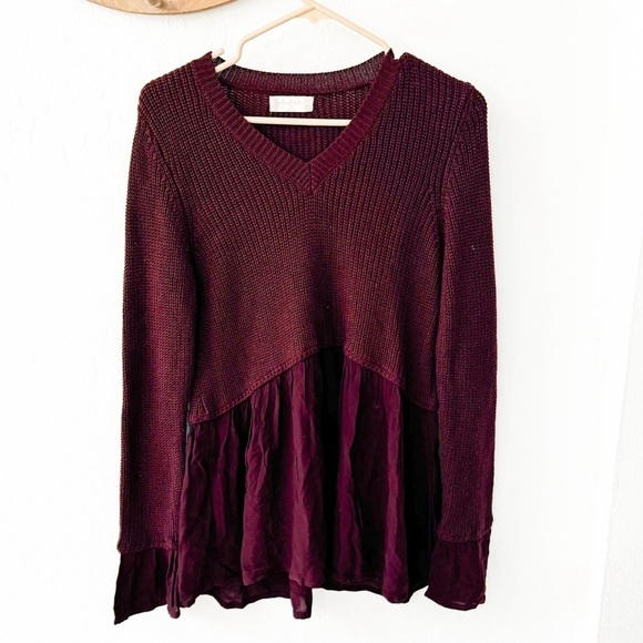 Altar'd State Burgundy V-Neck Long Sleeve Rowena Sweater Size Small - Picture 1 of 9